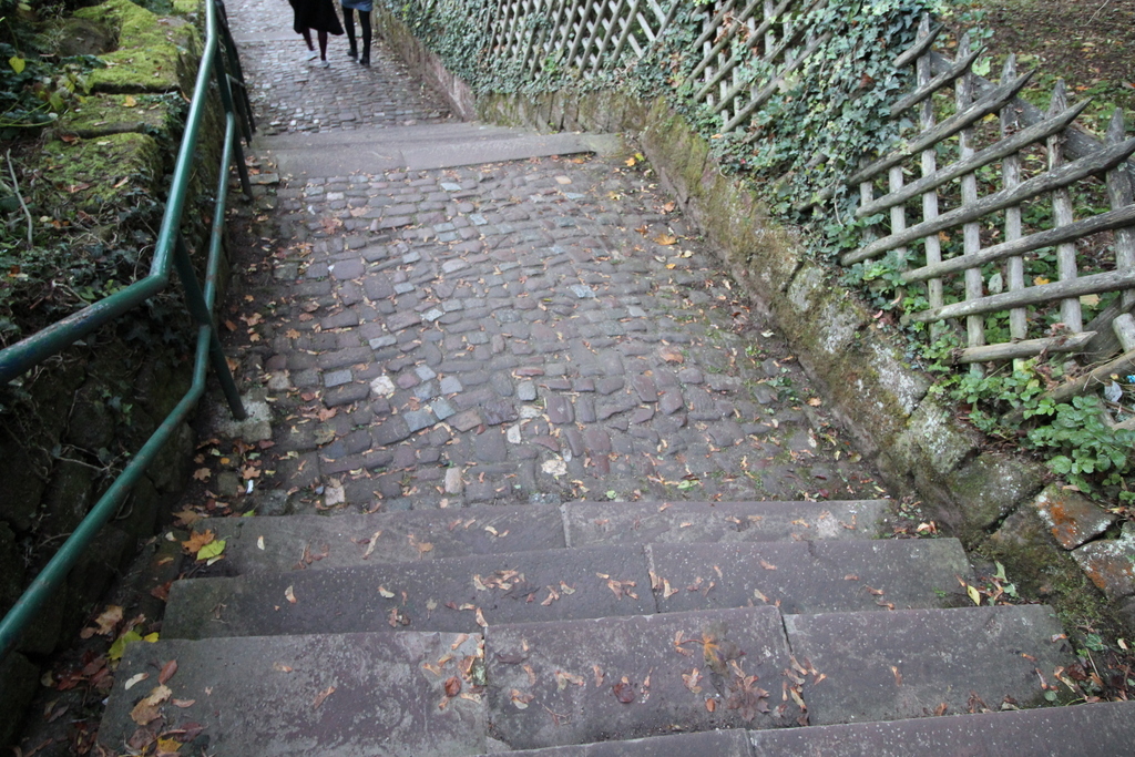 Im Eilschritt die Treppen vom Schloss hinunter laufen - gar nicht so einfach